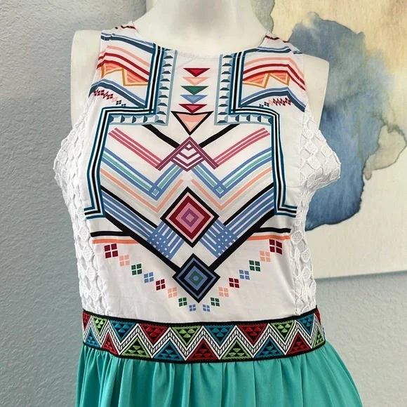 TROPICAL PRINT FLOWING BOHO DRESS BY XJF. MC - Picture 4 of 10